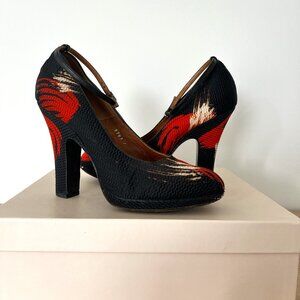 Vintage Dries Van Noten Silk Brocade Heels with Anklestrap